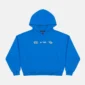 Sudadera azul Cold Culture Vertical con capucha, bolsillo canguro y gráficos blancos en el pecho