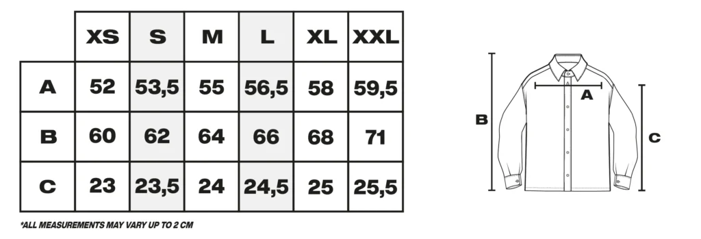 Camisa Size Chart 52-60-23 CM