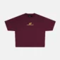 Camiseta Cold Culture Curved en burdeos y amarillo, vista frontal con logotipo en el pecho