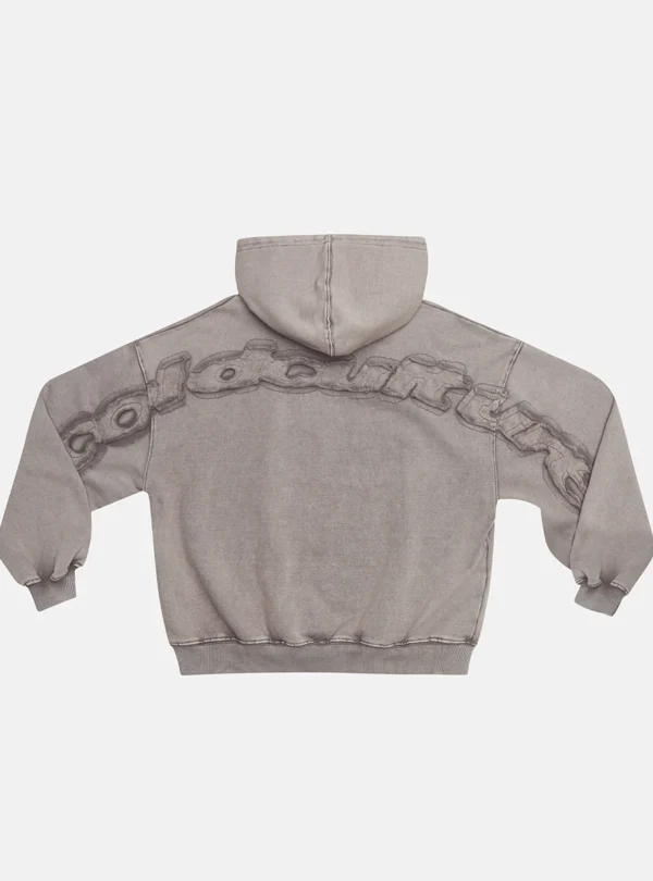 Cold Culture Distress Curved Sudadera – Washed Grey – Vista trasera Sudadera Cold Culture Distress Curved en Washed Grey, vista trasera con aplicación desgastada de Cold Culture sobre hombros y mangas