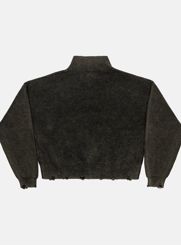 Vista trasera del jersey negro Cold Culture Distress Curved Zip Knit con acabado desgastado