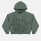 Sudadera con cremallera verde Eagle de Cold Culture vista de frente, con capucha y gráfico de águilas