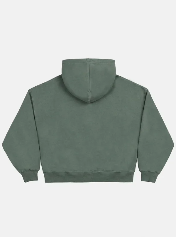Parte trasera de la sudadera con cremallera verde Eagle de Cold Culture, con capucha y acabado liso