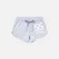 Vista frontal de los shorts Lace Mini de Cold Culture en gris jaspeado, con cintura elástica, cordón ajustable, gráfico blanco 55 C&C y bajos redondeados.