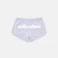 Vista trasera de los shorts Lace Mini de Cold Culture en gris jaspeado, con logotipo blanco en relieve, cintura elástica y bajos redondeados.