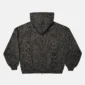 Vista trasera de la sudadera con cremallera Cold Culture Nocturne Beast gris oscuro con estampado de leopardo y capucha.