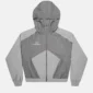 Abrigo gris Cold Culture Not Formal con capucha, cremallera frontal, paneles a rayas y logotipo en el pecho