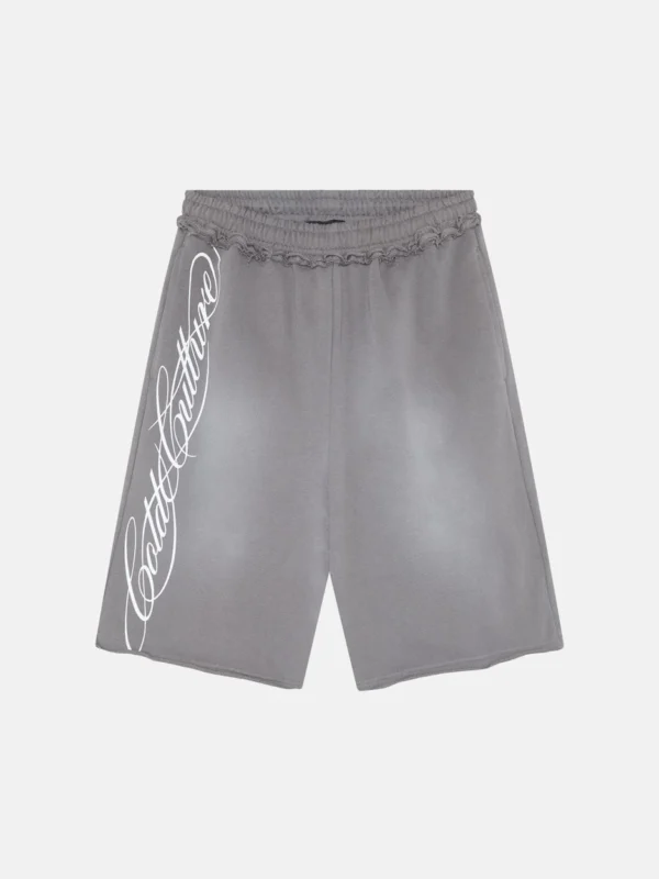 Bermuda Cold Culture Script en gris antracita, vista frontal con logotipo Script blanco en la pernera