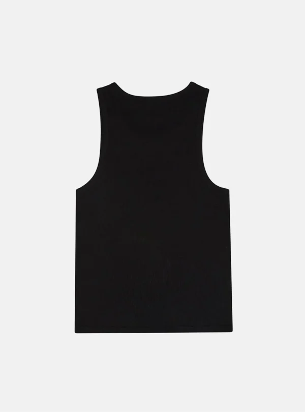 Cold Culture Script Tank Top – Negro – Vista trasera Vista trasera de la camiseta sin mangas Script Tank Top negra de Cold Culture, con espalda lisa, tejido acanalado y sisas amplias