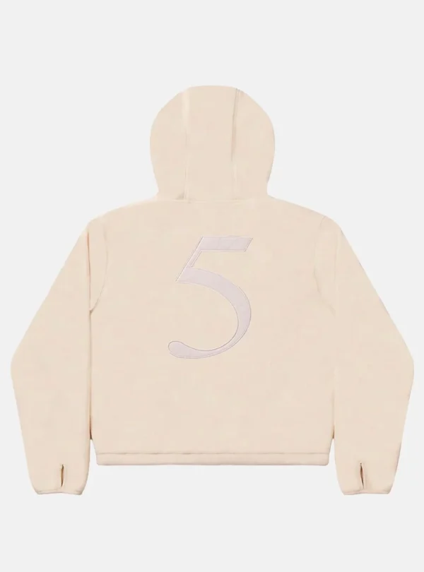 Parte trasera del fleece Cold Culture Shadow en color off white con gran gráfico del número 5