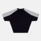 Parte trasera de la camiseta Cold Culture Speed Spoke Black & Heather Grey con panel central negro y mangas grises