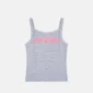 Vista frontal del top de tirantes Strapline Tank Top Mujer de Cold Culture en gris jaspeado, con escote cuadrado y logotipo sobre una franja rosa.
