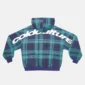 Parte trasera de la sudadera Cold Culture Two Faces en navy y verde con estampado de cuadros y gran logotipo blanco