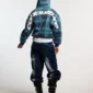 Modelo de espaldas con sudadera Cold Culture Two Faces en navy y verde, capucha puesta y logotipo blanco