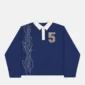 Polo de manga larga Windsor Longsleeve Polo Navy de Cold Culture, azul marino, con cuello blanco, bordado vertical y número 5 de cuadros en el pecho.
