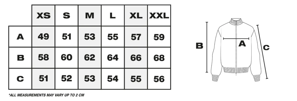 Tabla de medidas de prenda de punto en cm