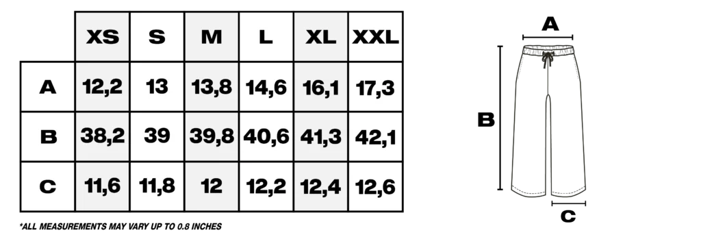 Tabla de medidas de pantalones en pulgadas