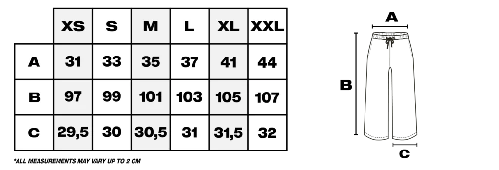 Tabla de medidas de pantalones en cm