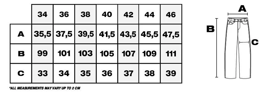 Tabla de medidas de pantalones en cm