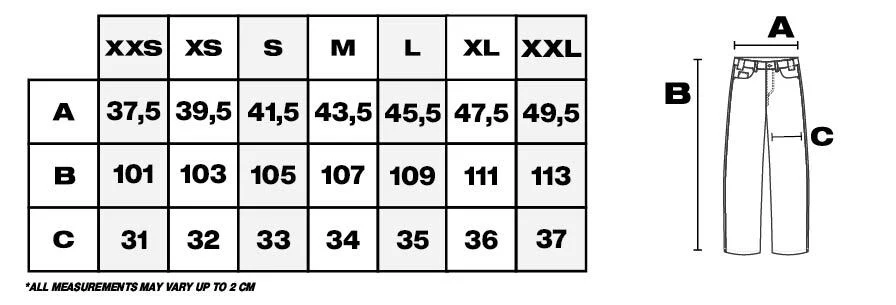 Tabla de medidas de pantalones en cm