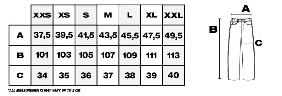 Tabla de medidas de pantalones en cm