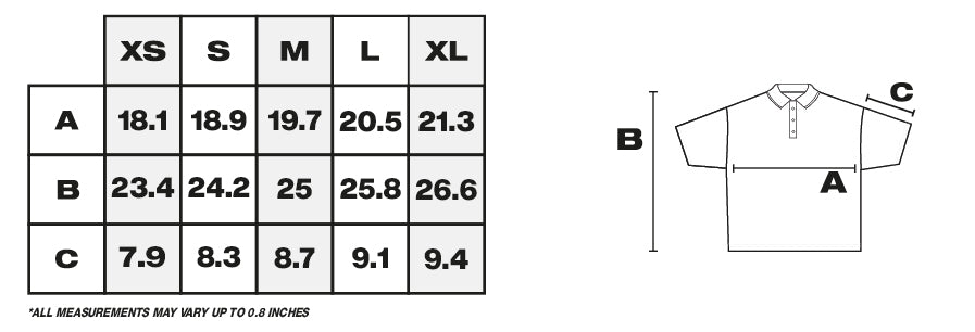 Tabla de medidas de polo en pulgadas