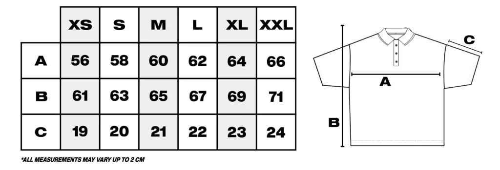 Tabla de medidas de polo en cm