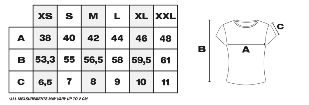 Tabla de medidas de camiseta en cm